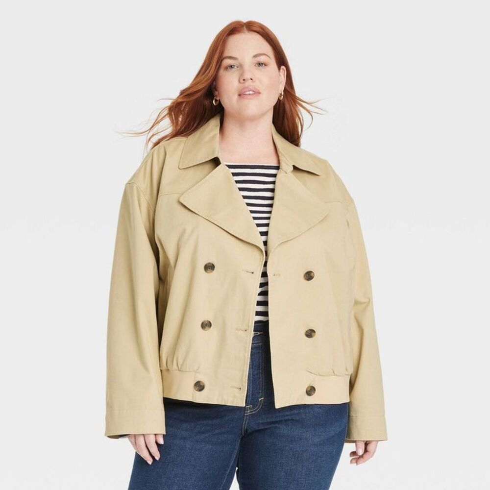 Women's Long Sleeve Trench Coat - Universal Thread Tan XXL